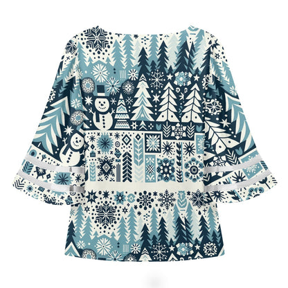 Christmas Women Puff Sleeve Blouse