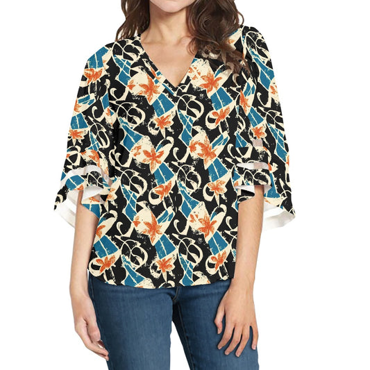 Vintage Hawaiian Women Puff Sleeve Blouse white