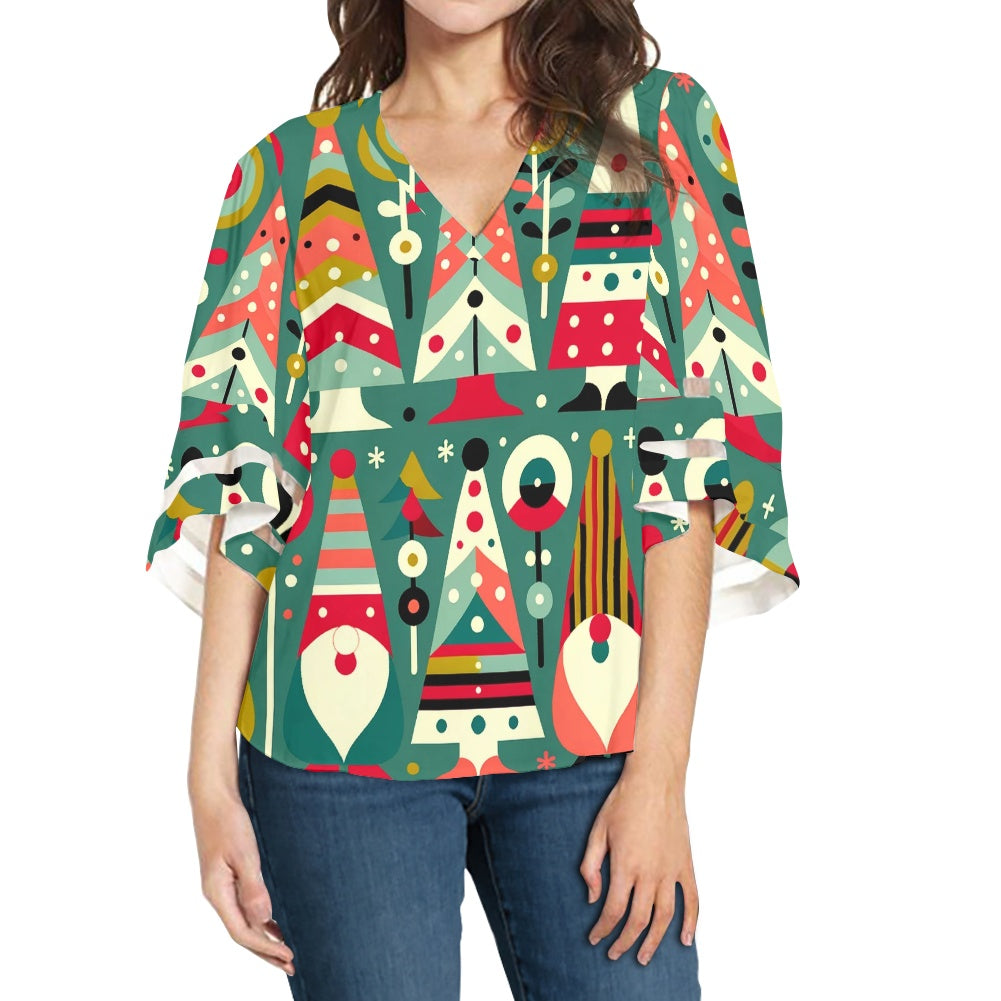 Christmas Women Puff Sleeve Blouse white