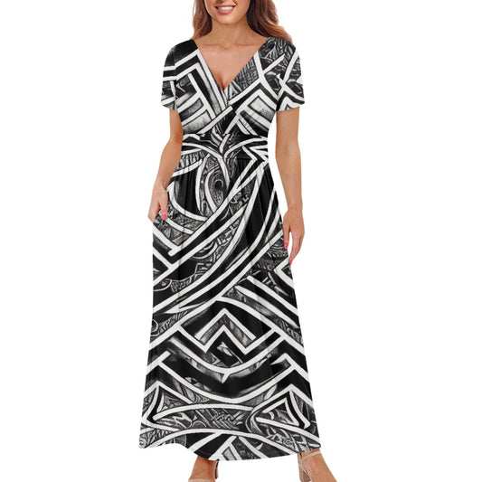 Polynesian V-Neck Ladies Maxi Dress up to 3XL