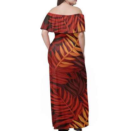 Luxtrini’s Elegant Off-Shoulder Tropical Maxi Dress for Beach, Club, Office, and Gala