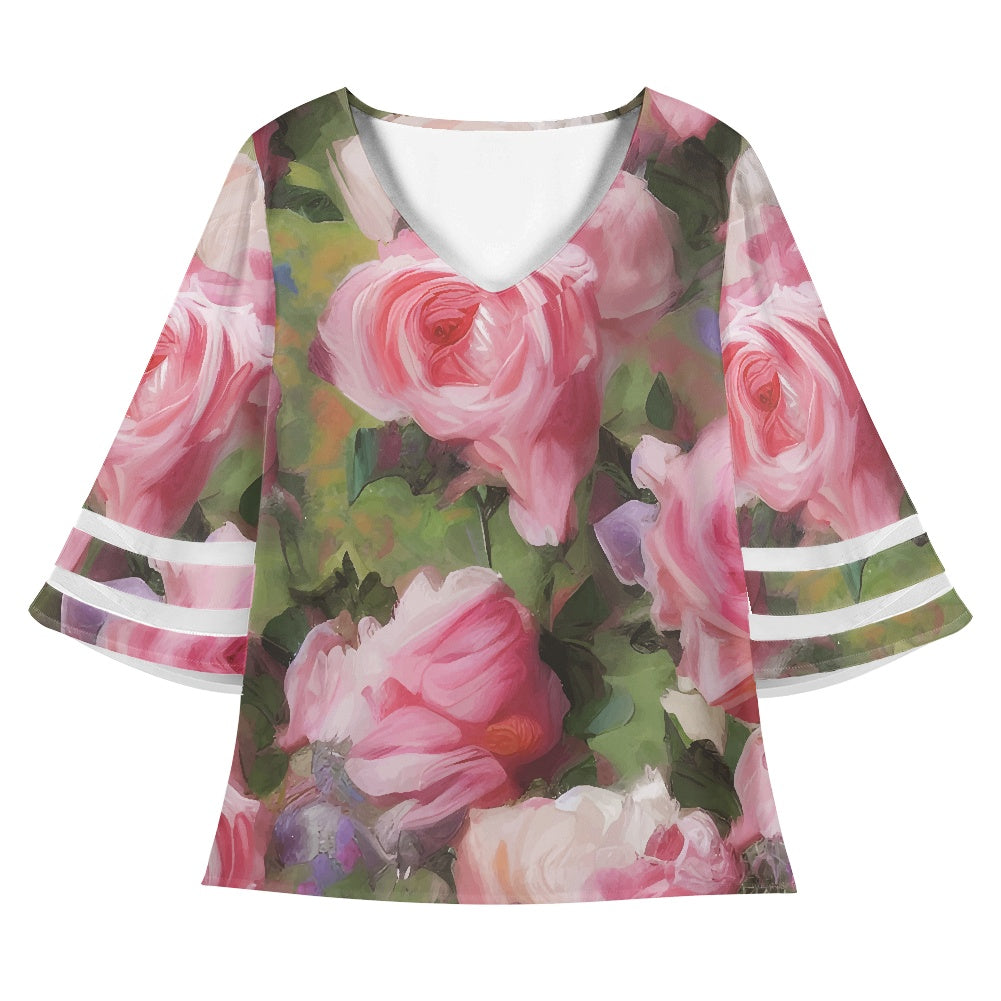Roses Women Puff Sleeve Blouse