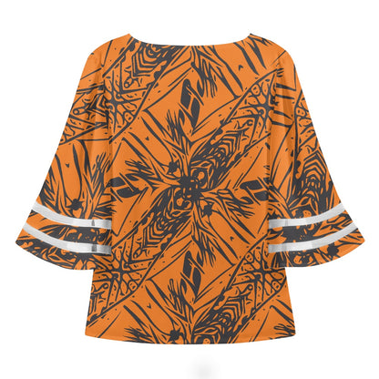 Orange and Black Women Puff Sleeve Blouse