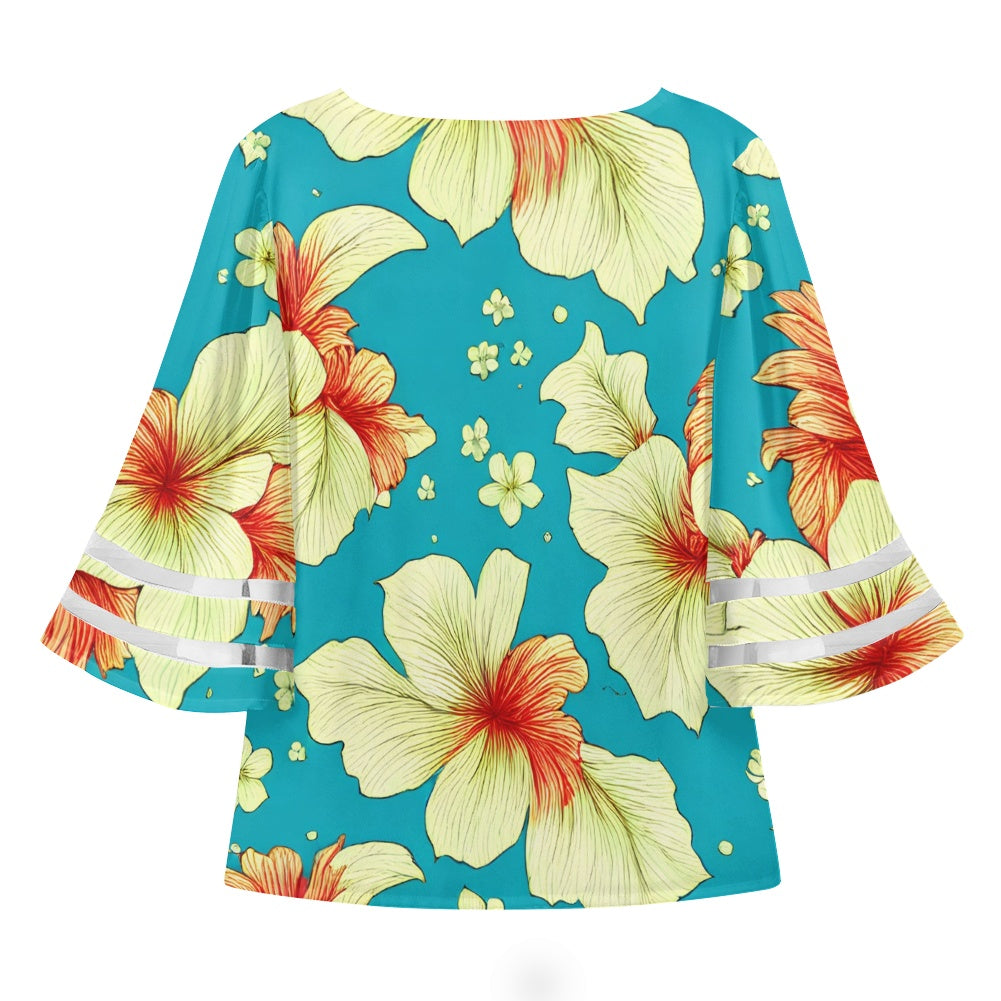 Vintage Tropical Women Puff Sleeve Blouse
