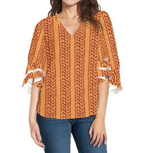 African Mudcloth Women Puff Sleeve Blouse white