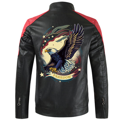 Make a statement with the Freedom Flyer Leather Bomber Jacket! up to 5XL