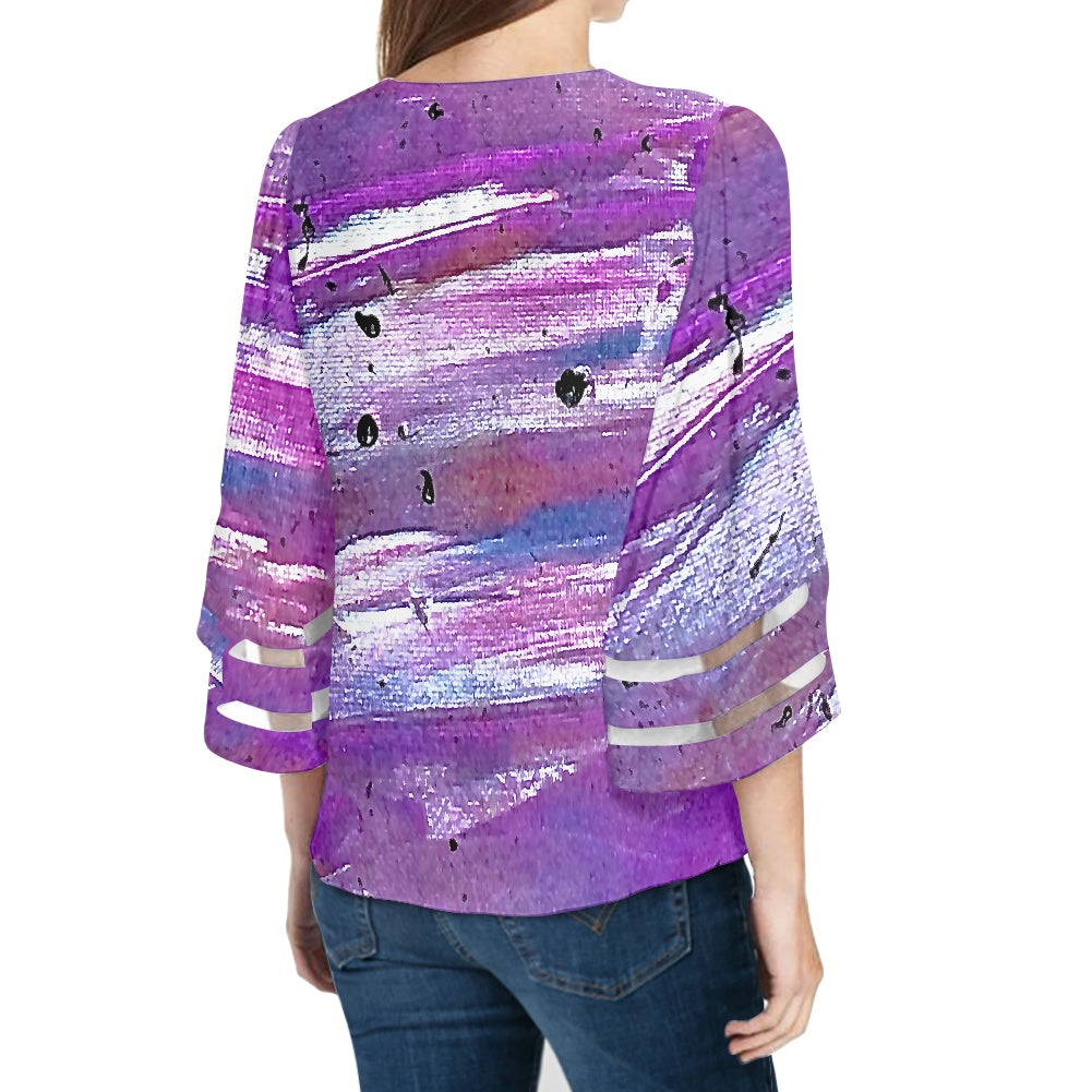 Purple Women Puff Sleeve Blouse