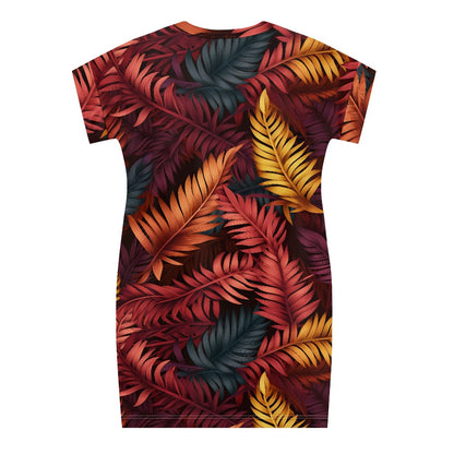 Red and Gold Fern Short Sleeve Dress