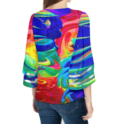 Rainbow Confusion Women Puff Sleeve Blouse
