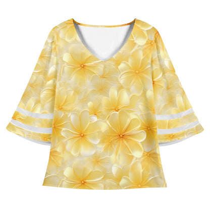 Gold Plumeria Women Puff Sleeve Blouse
