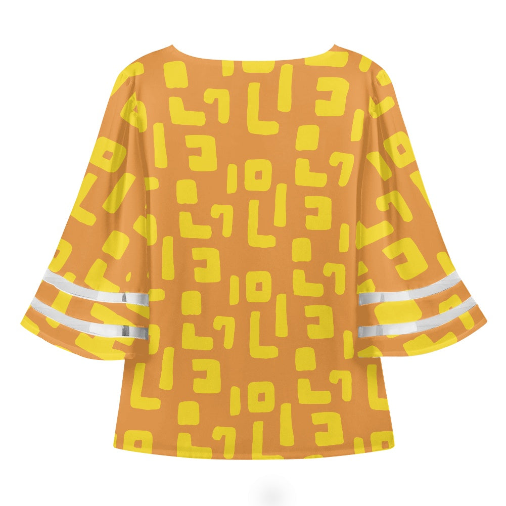 Yellow and Orange Mudcloth Women Puff Sleeve Blouse