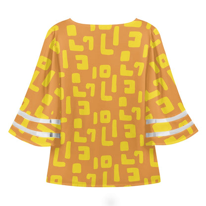 Yellow and Orange Mudcloth Women Puff Sleeve Blouse