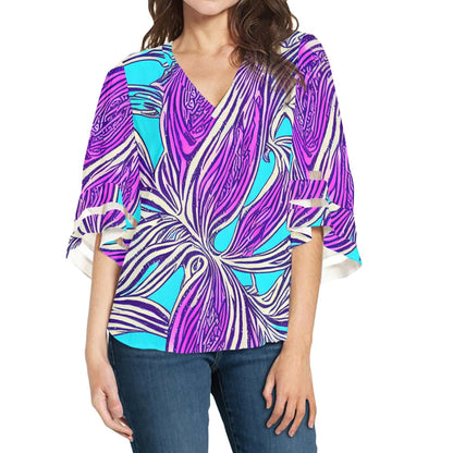Purple and Blue Women Puff Sleeve Blouse white