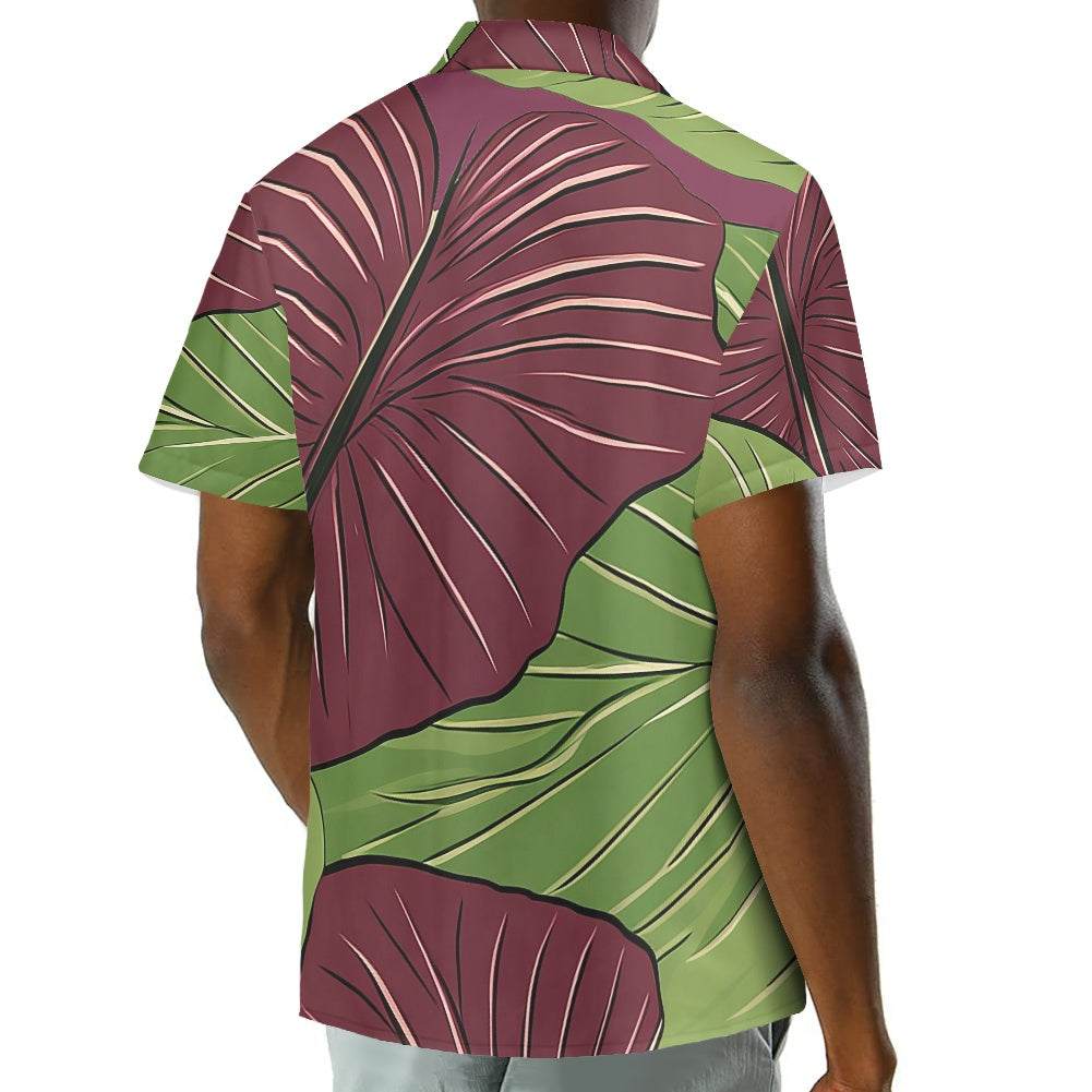 Kalo on Maroon Hawaiian Shirt: A Harmonious Fusion of Tradition and Modern Elegance