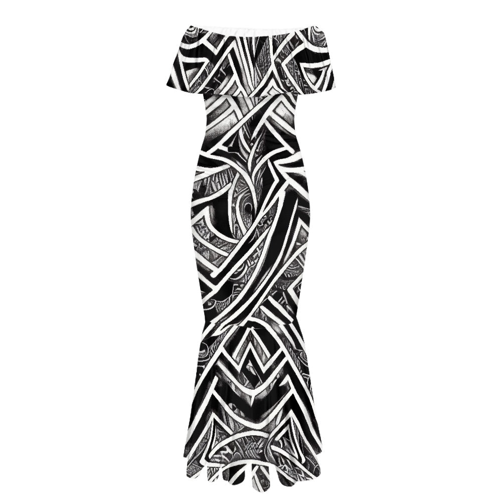 Polynesian Off Shoulder Fishtail Dress Up to 7XL