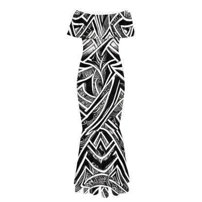 Polynesian Off Shoulder Fishtail Dress Up to 7XL