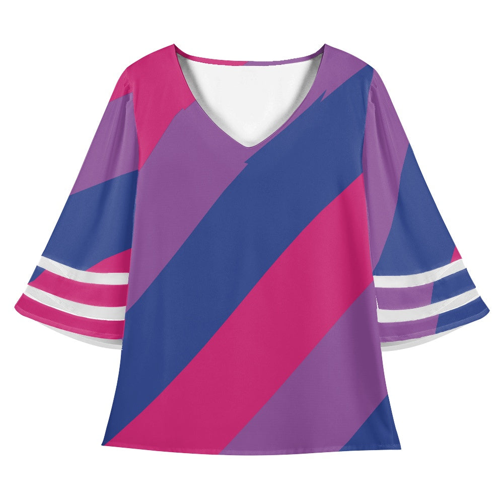 Bisexual Stripes Women Puff Sleeve Blouse
