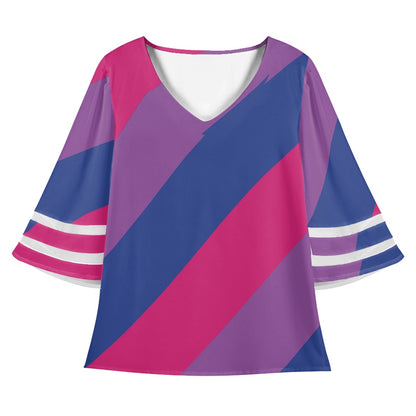 Bisexual Stripes Women Puff Sleeve Blouse