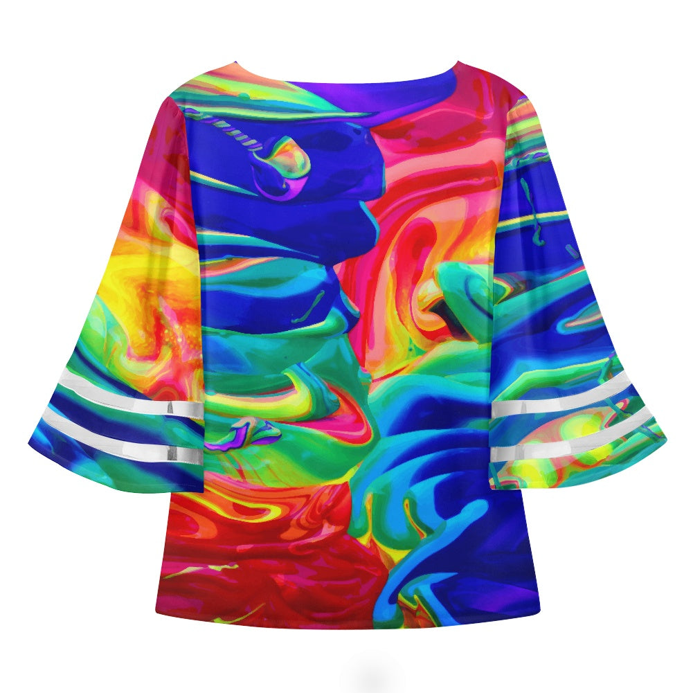 Rainbow Confusion Women Puff Sleeve Blouse