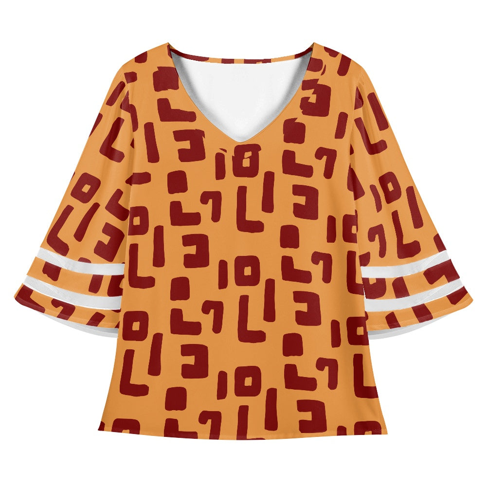 African Mudcloth Women Puff Sleeve Blouse