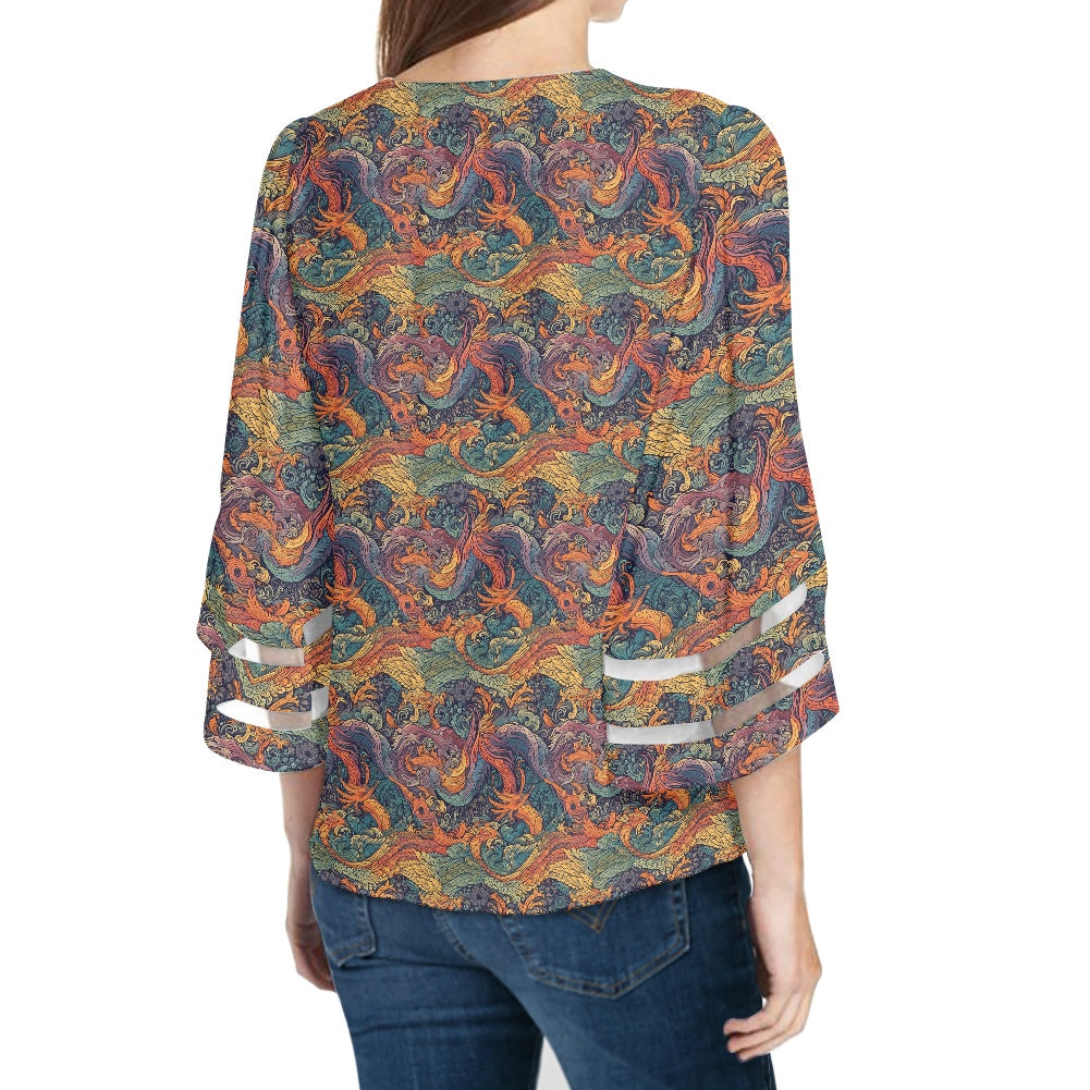 Dragon and Phoenix Women Puff Sleeve Blouse