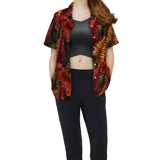 Red & Gold Fern Women Short-sleeved Blouse white