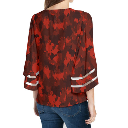 Red Camo Women Puff Sleeve Blouse