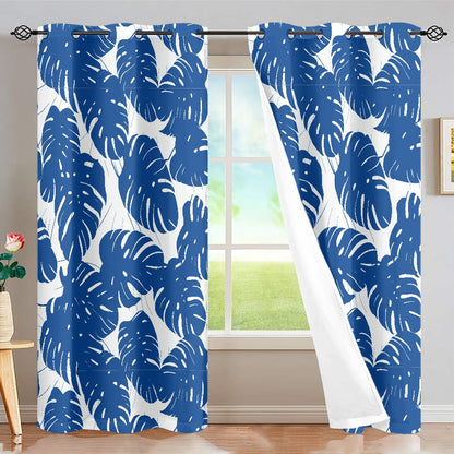 Luxtrini Blue Monstera Leaves Curtain - Elevate Your Home with Timeless Elegance