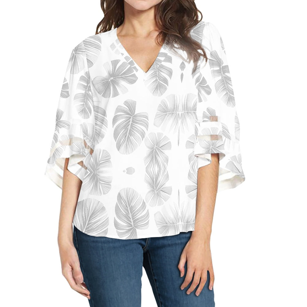 White Monstera Women Puff Sleeve Blouse white
