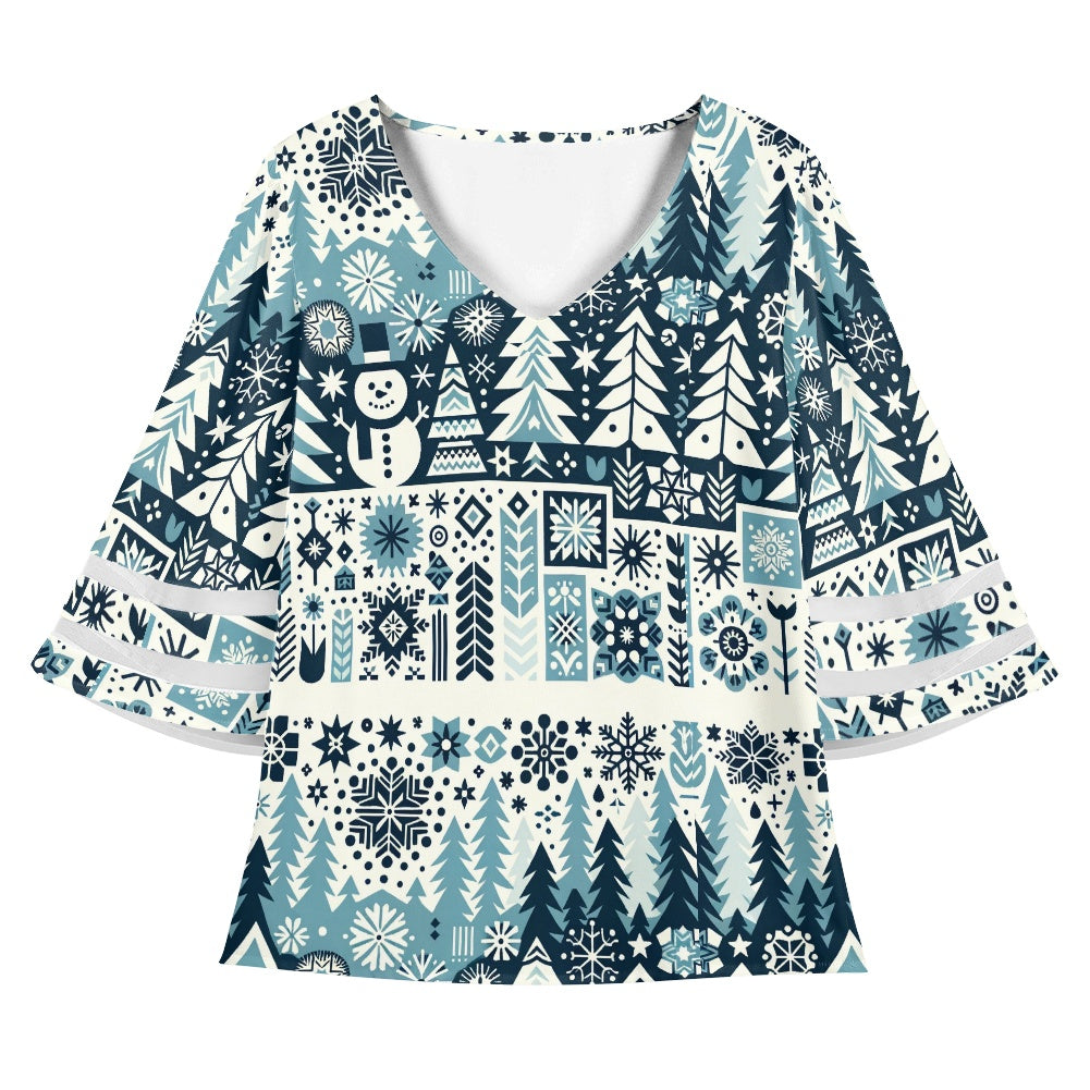 Christmas Women Puff Sleeve Blouse