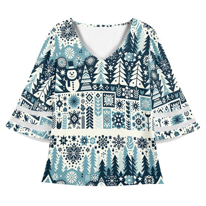 Christmas Women Puff Sleeve Blouse