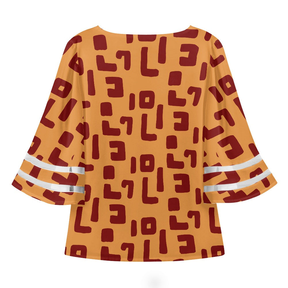 African Mudcloth Women Puff Sleeve Blouse