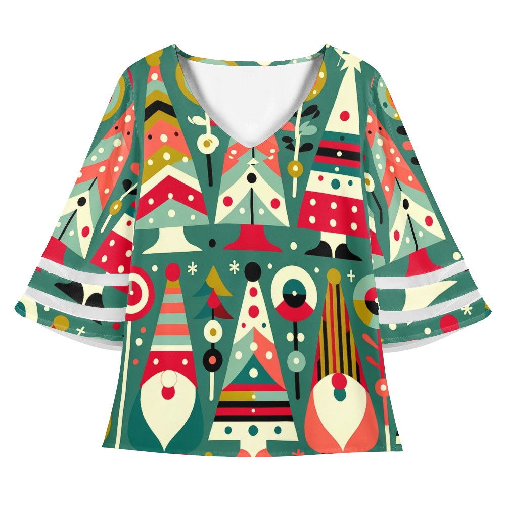 Christmas Women Puff Sleeve Blouse
