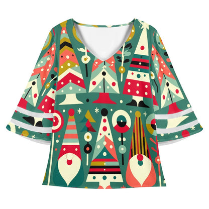 Christmas Women Puff Sleeve Blouse
