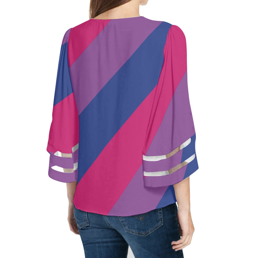 Bisexual Stripes Women Puff Sleeve Blouse