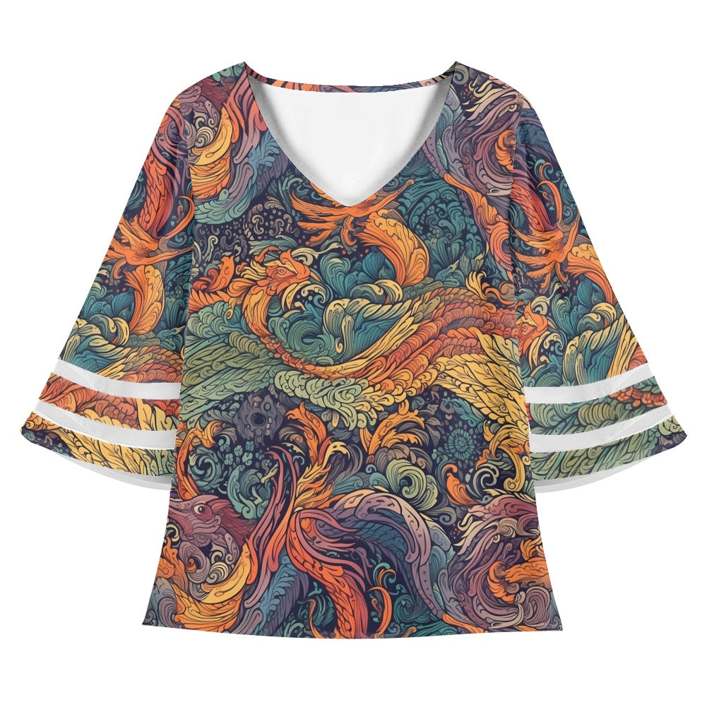 Dragon and Phoenix Women Puff Sleeve Blouse