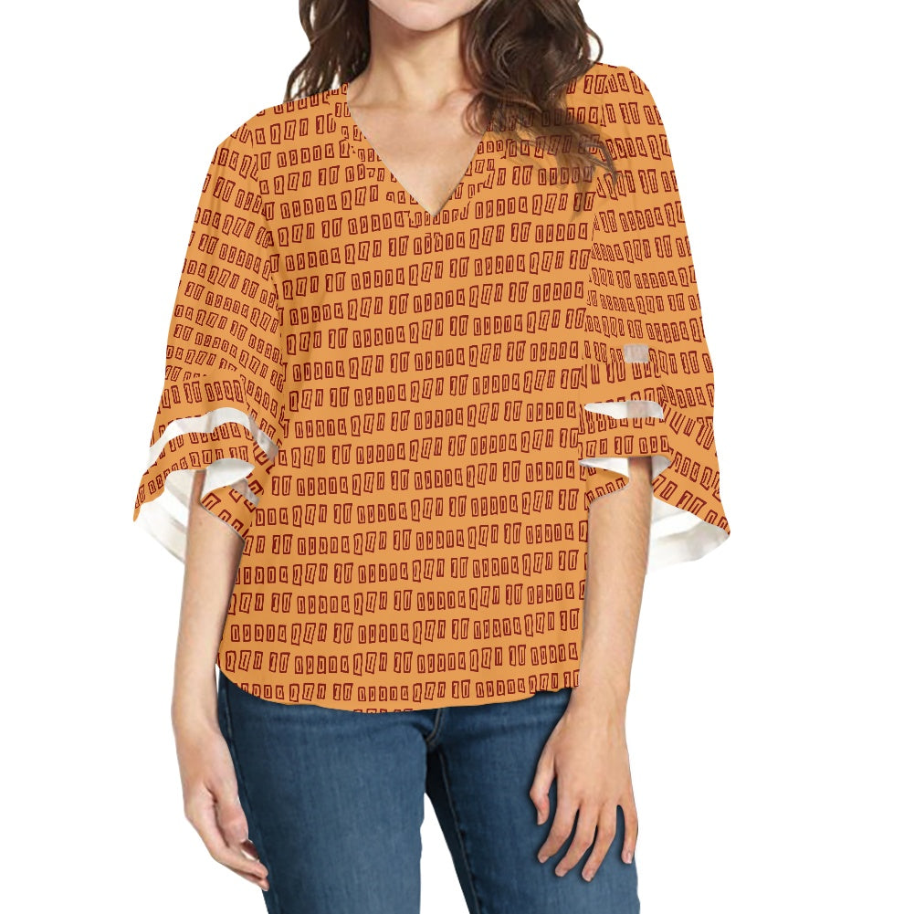 African Mudcloth Women Puff Sleeve Blouse white