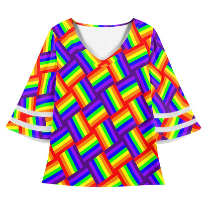 Rainbow Weave Women Puff Sleeve Blouse