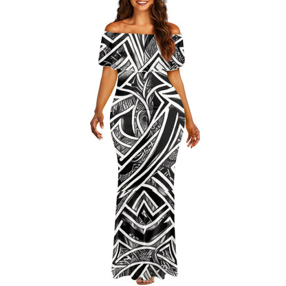 Polynesian Off Shoulder Fishtail Dress Up to 7XL