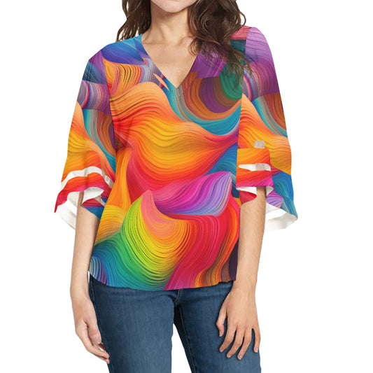 Rainbow Women Puff Sleeve Blouse white