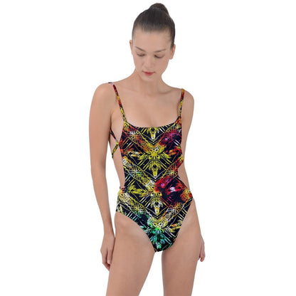 Fern Abstract Tie Strap One Piece Swimsuit