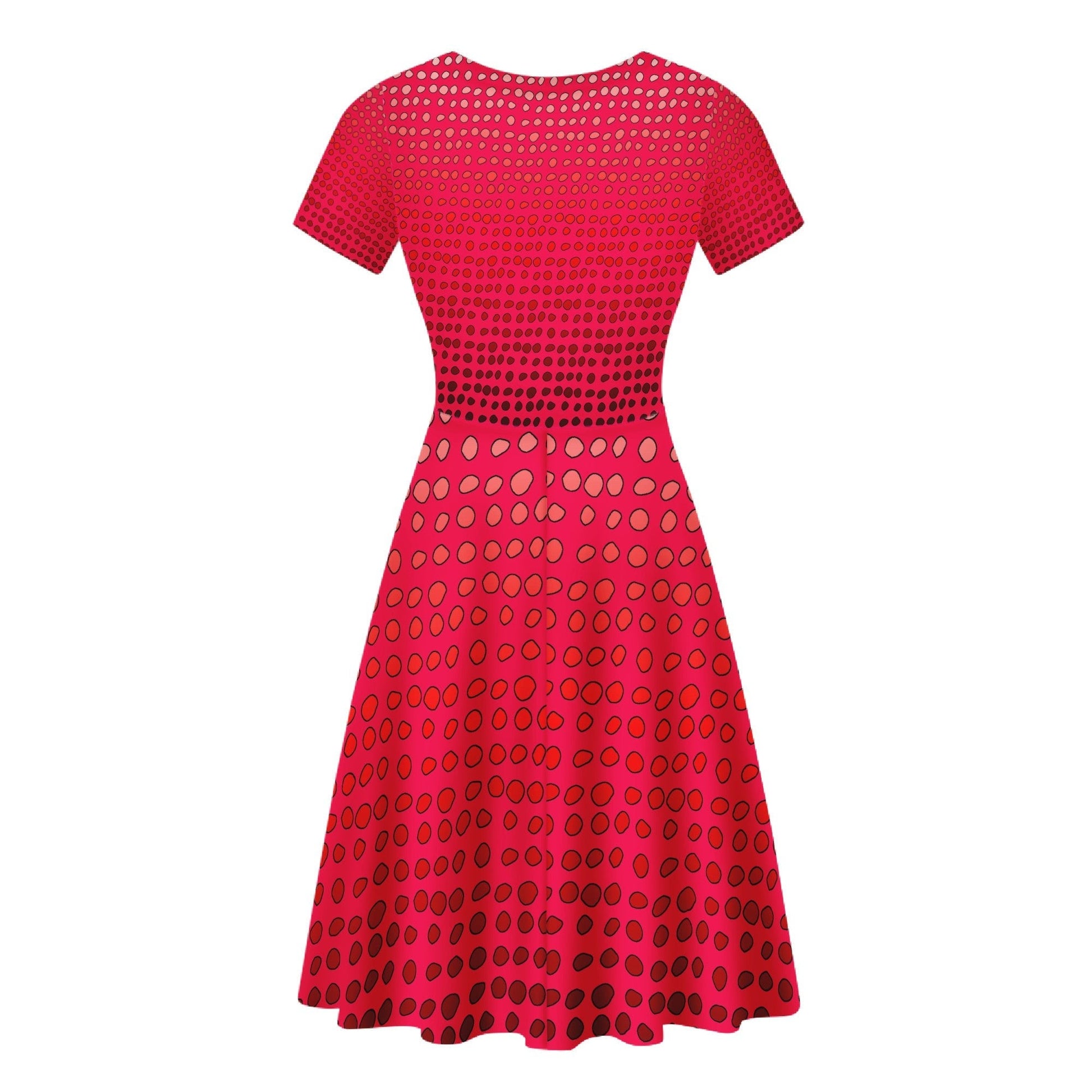 Women Scoop Neck Ruffle Dress - African Mudcloth #7 Red Gradient - Luxtrini, LLC