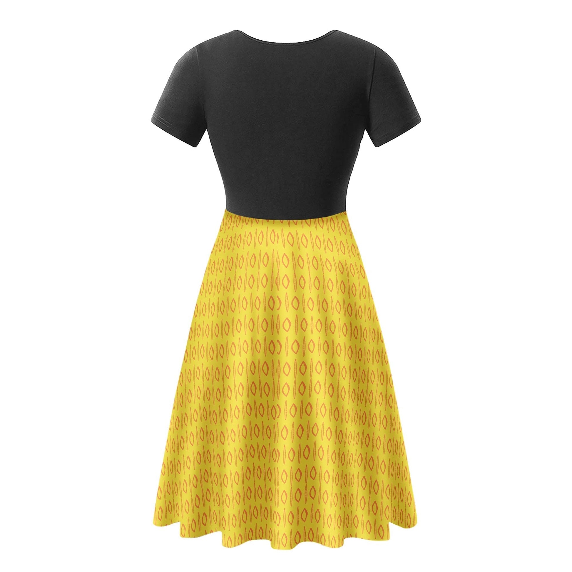 Black Top Yellow Ruffle Bottom Dress - African Mudcloth #14 - Luxtrini, LLC