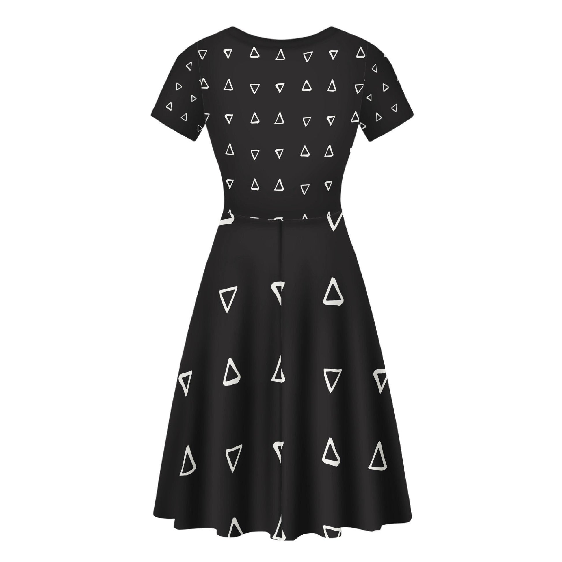 Women Scoop Neck Ruffle Dress - African Mudcloth #19 Black and White - Luxtrini, LLC