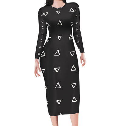 African | Ethnic | Mudcloth | Black and White Women Bodycon Midi Sheath Dress - up to 4XL