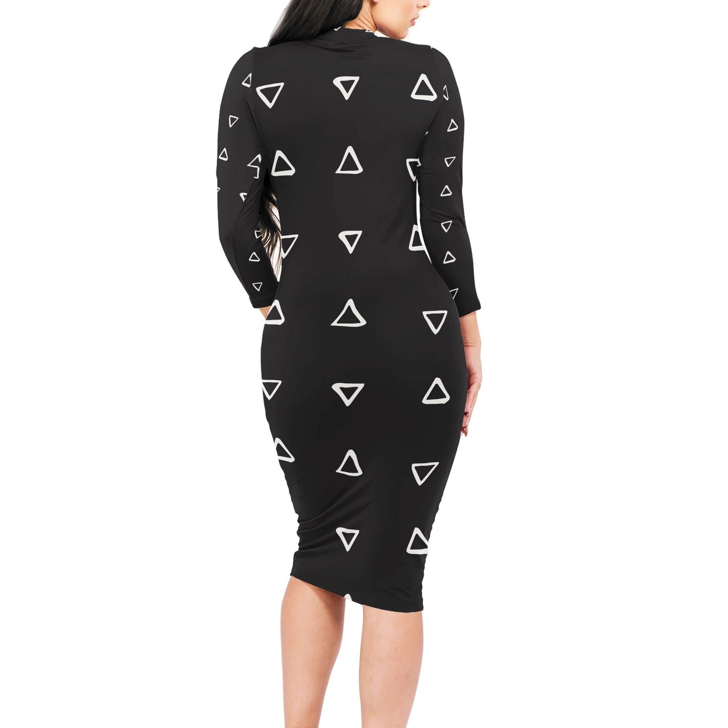 African | Ethnic | Mudcloth | Black and White Women Bodycon Midi Sheath Dress - up to 4XL