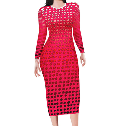 African | Ethnic | Mudcloth | Red Gradient Women Bodycon Midi Sheath Dress - up to 4XL