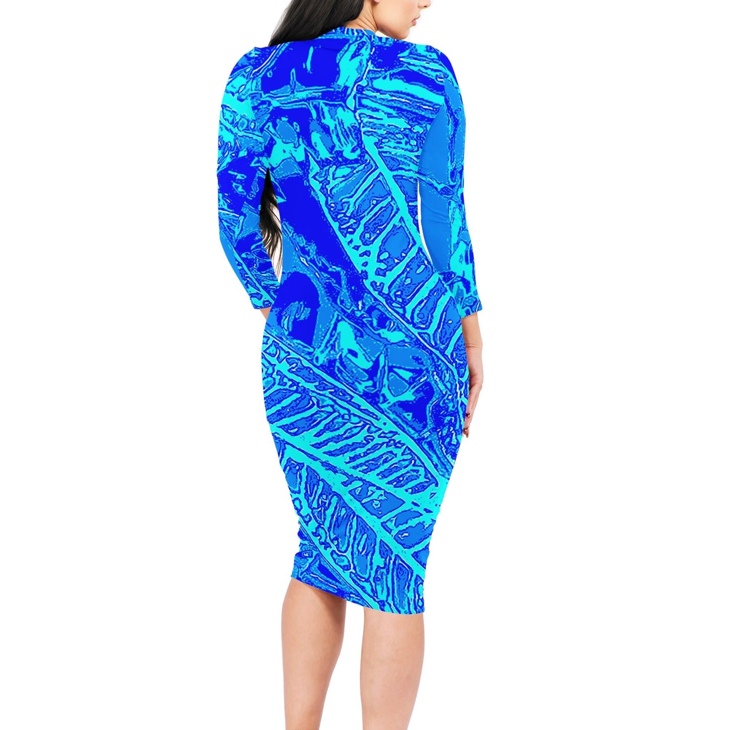 Vibrant Blue Croton Women Bodycon Midi Sheath Dress - up to 4XL