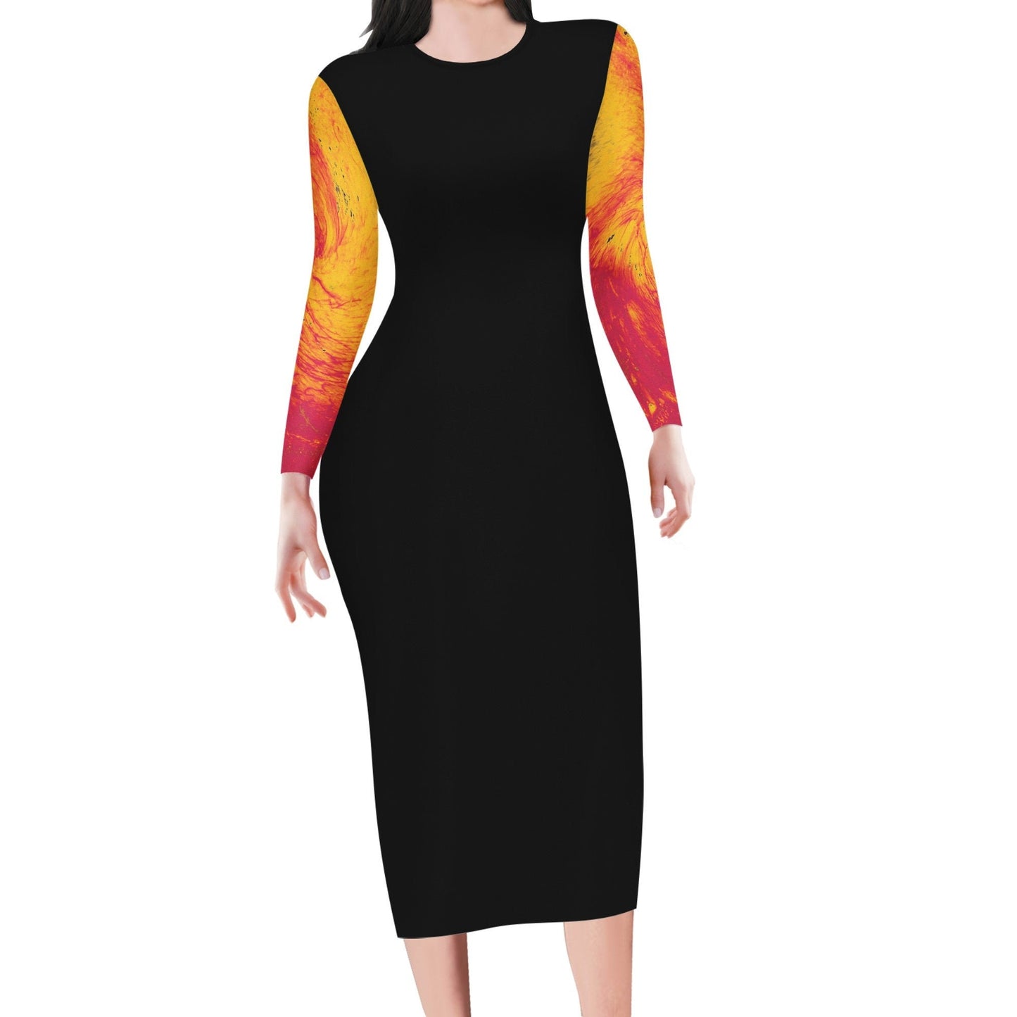 Pele's Fire Black Women Bodycon Midi Sheath Dress - Luxtrini, LLC