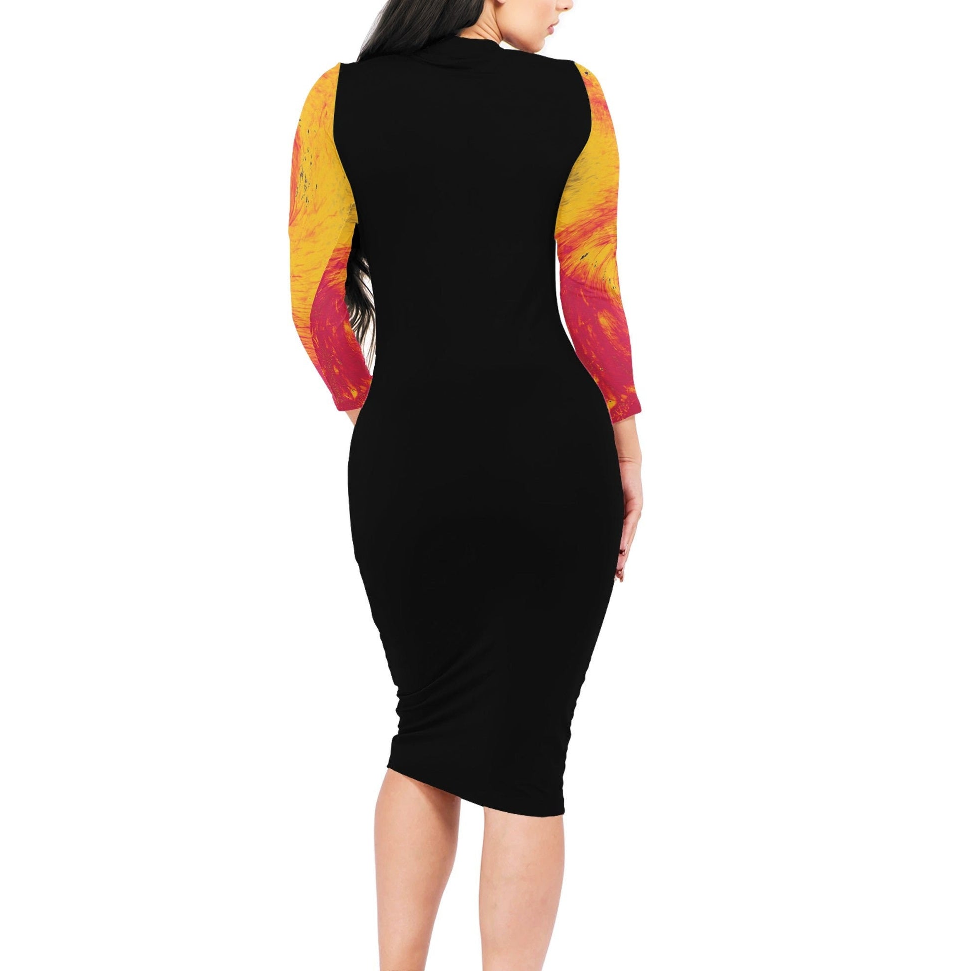 Pele's Fire Black Women Bodycon Midi Sheath Dress - Luxtrini, LLC